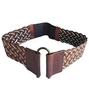Motif 56 Braided Leather Belt Wide Front U Hook Size Med 80's Boho Cowgirl-Core